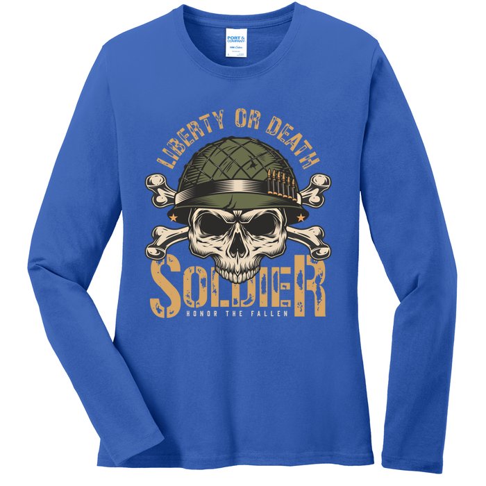 Honor The Fallen Army Heroes Skull In Soldier Helmet Gift Ladies Long Sleeve Shirt