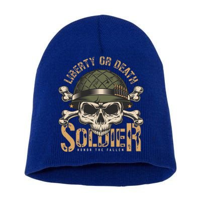 Honor The Fallen Army Heroes Skull In Soldier Helmet Gift Short Acrylic Beanie