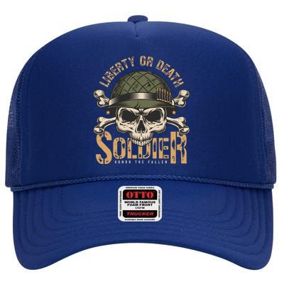 Honor The Fallen Army Heroes Skull In Soldier Helmet Gift High Crown Mesh Back Trucker Hat