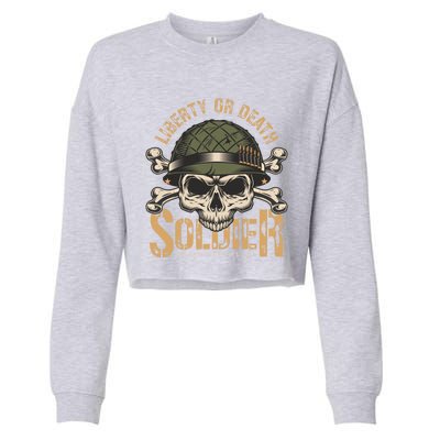 Honor The Fallen Army Heroes Skull In Soldier Helmet Gift Cropped Pullover Crew