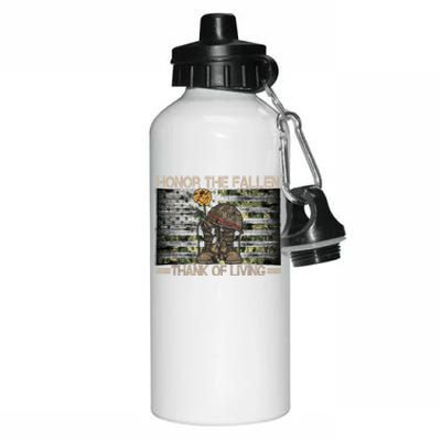 Honor The Fallen Thank The Living American Flag Gift Aluminum Water Bottle 