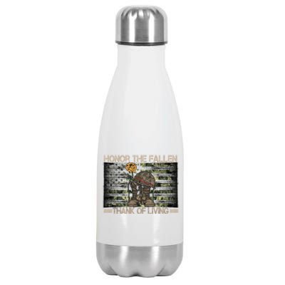 Honor The Fallen Thank The Living American Flag Gift Stainless Steel Insulated Water Bottle