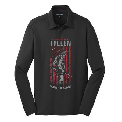 Honor The Fallen Thank The Living Memorial Day Veterans Gift Silk Touch Performance Long Sleeve Polo