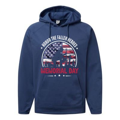 Honor The Fallen Heroes Memorial Day Cool Gift Performance Fleece Hoodie