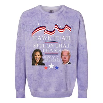 Hawk Tauh Funny Election 2024 Spit On That Thang Biden Colorblast Crewneck Sweatshirt