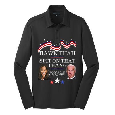 Hawk Tauh Funny Election 2024 Spit On That Thang Biden Silk Touch Performance Long Sleeve Polo