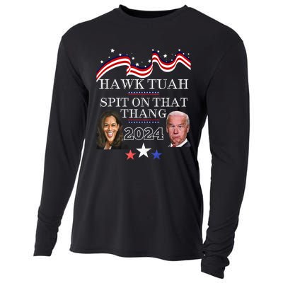 Hawk Tauh Funny Election 2024 Spit On That Thang Biden Cooling Performance Long Sleeve Crew