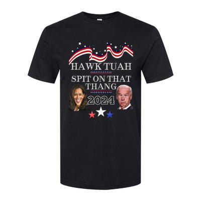 Hawk Tauh Funny Election 2024 Spit On That Thang Biden Softstyle CVC T-Shirt