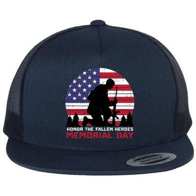 Honor The Fallen Heroes Memorial Day US Flag Flat Bill Trucker Hat