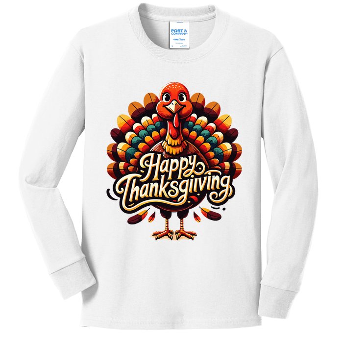 Happy Thanksgiving For Turkey Day Family Dinner Kids Long Sleeve Shirt