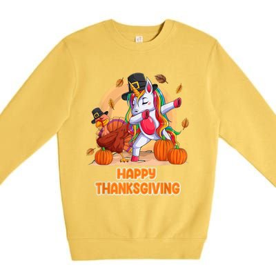 Happy Thanksgiving For Girl Unicorn Dabbing Shirt Hat Turkey Premium Crewneck Sweatshirt