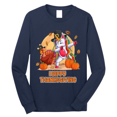 Happy Thanksgiving For Girl Unicorn Dabbing Shirt Hat Turkey Long Sleeve Shirt