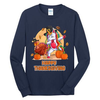 Happy Thanksgiving For Girl Unicorn Dabbing Shirt Hat Turkey Tall Long Sleeve T-Shirt