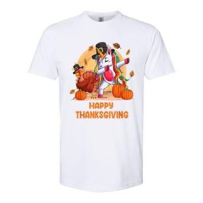 Happy Thanksgiving For Girl Unicorn Dabbing Shirt Hat Turkey Softstyle CVC T-Shirt