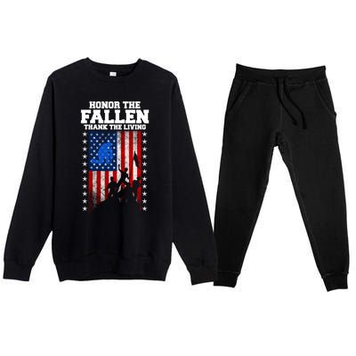 Honor The Fallen Thank The Living Memorial Day Cool Gift Premium Crewneck Sweatsuit Set