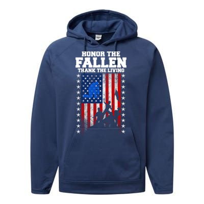 Honor The Fallen Thank The Living Memorial Day Cool Gift Performance Fleece Hoodie