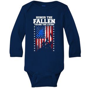 Honor The Fallen Thank The Living Memorial Day Cool Gift Baby Long Sleeve Bodysuit