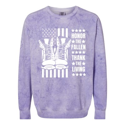 Honor The Fallen Thank The Living Memorial Day Veteran Boots Gift Colorblast Crewneck Sweatshirt