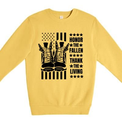 Honor The Fallen Thank The Living Memorial Day Veteran Boots Gift Premium Crewneck Sweatshirt