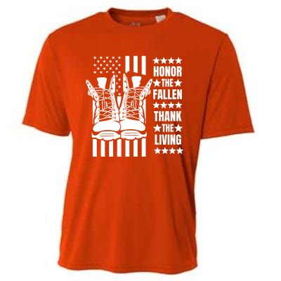 Honor The Fallen Thank The Living Memorial Day Veteran Boots Gift Cooling Performance Crew T-Shirt