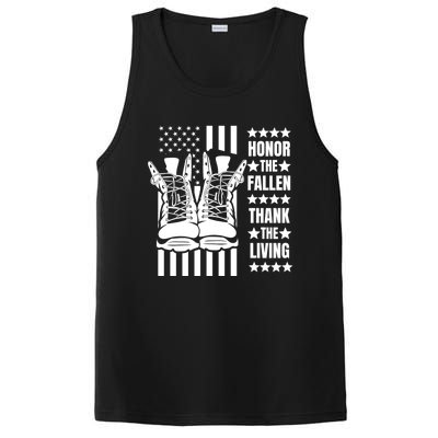 Honor The Fallen Thank The Living Memorial Day Veteran Boots Gift PosiCharge Competitor Tank