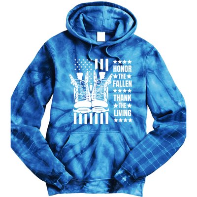 Honor The Fallen Thank The Living Memorial Day Veteran Boots Gift Tie Dye Hoodie