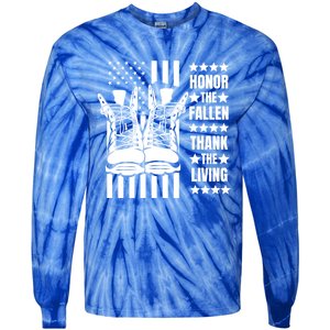 Honor The Fallen Thank The Living Memorial Day Veteran Boots Gift Tie-Dye Long Sleeve Shirt