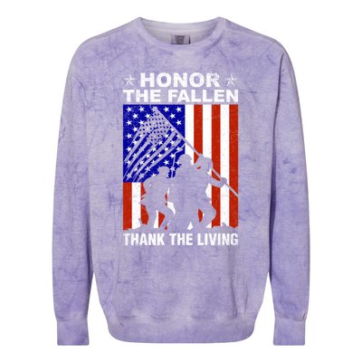 Honor The Fallen Thank The Living Memorial Day Veteran Gift Funny Gift Colorblast Crewneck Sweatshirt