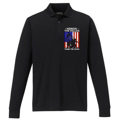 Honor The Fallen Thank The Living Memorial Day Veteran Gift Funny Gift Performance Long Sleeve Polo