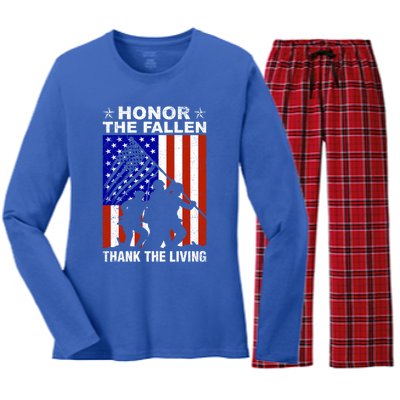 Honor The Fallen Thank The Living Memorial Day Veteran Gift Funny Gift Women's Long Sleeve Flannel Pajama Set 