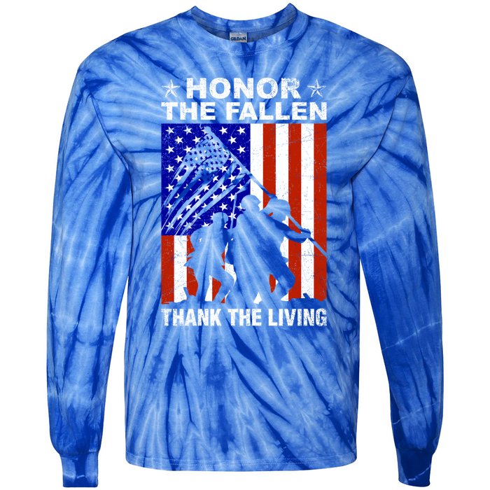 Honor The Fallen Thank The Living Memorial Day Veteran Gift Funny Gift Tie-Dye Long Sleeve Shirt