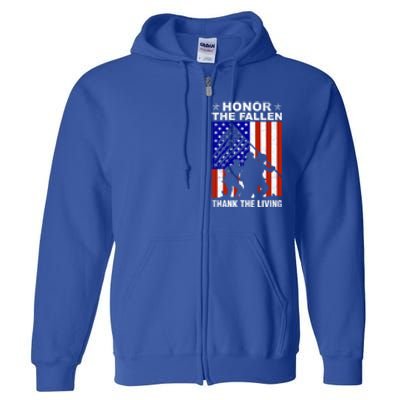 Honor The Fallen Thank The Living Memorial Day Veteran Gift Funny Gift Full Zip Hoodie