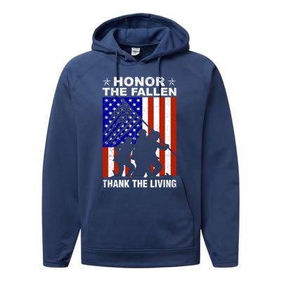 Honor The Fallen Thank The Living Memorial Day Veteran Gift Funny Gift Performance Fleece Hoodie