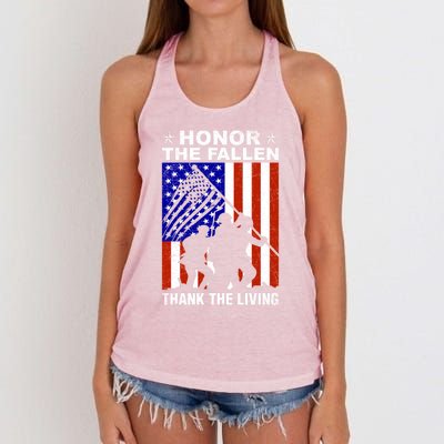 Honor The Fallen Thank The Living Memorial Day Veteran Gift Funny Gift Women's Knotted Racerback Tank