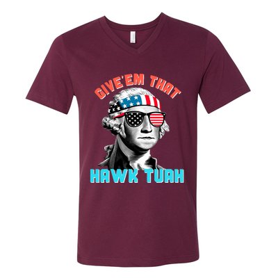 Hawk Tuah Funny 2024 4th Of July Meme V-Neck T-Shirt