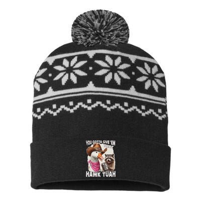 Hawk Tuah Funny Viral Humor Meme Video Girl 24 Goose Tua USA-Made Snowflake Beanie