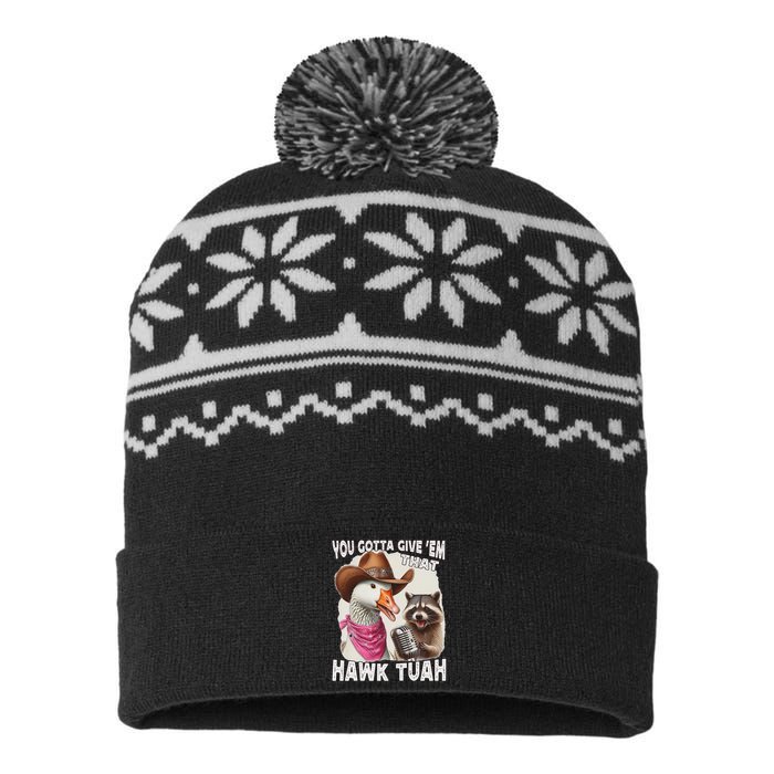 Hawk Tuah Funny Viral Humor Meme Video Girl 24 Goose Tua USA-Made Snowflake Beanie