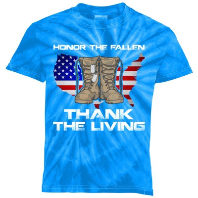 Honor The Fallen Thank The Living Military Veteran Gift Kids Tie-Dye T-Shirt