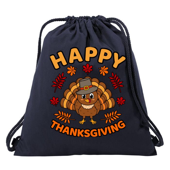 Happy Thanksgiving Funny Turkey Family Graphic Drawstring Bag