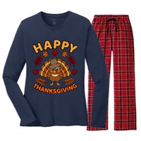 Happy Thanksgiving Funny Turkey Family Graphic Women's Long Sleeve Flannel Pajama Set 