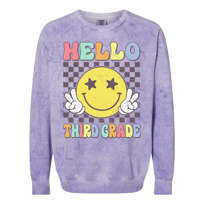 Hello Third Grade Hippie Smile Face 3rd Grade Back To School Gift Colorblast Crewneck Sweatshirt