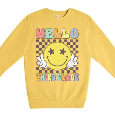 Hello Third Grade Hippie Smile Face 3rd Grade Back To School Gift Premium Crewneck Sweatshirt