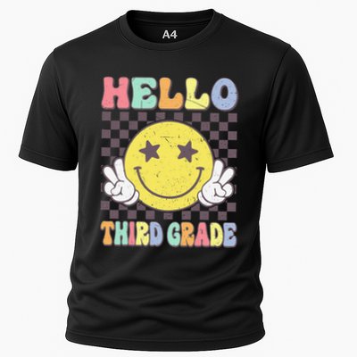 Hello Third Grade Hippie Smile Face 3rd Grade Back To School Gift Cooling Performance Crew T-Shirt
