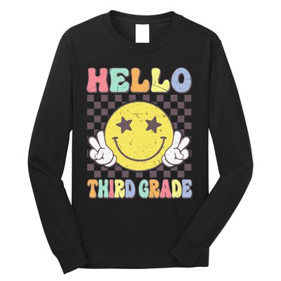 Hello Third Grade Hippie Smile Face 3rd Grade Back To School Gift Long Sleeve Shirt