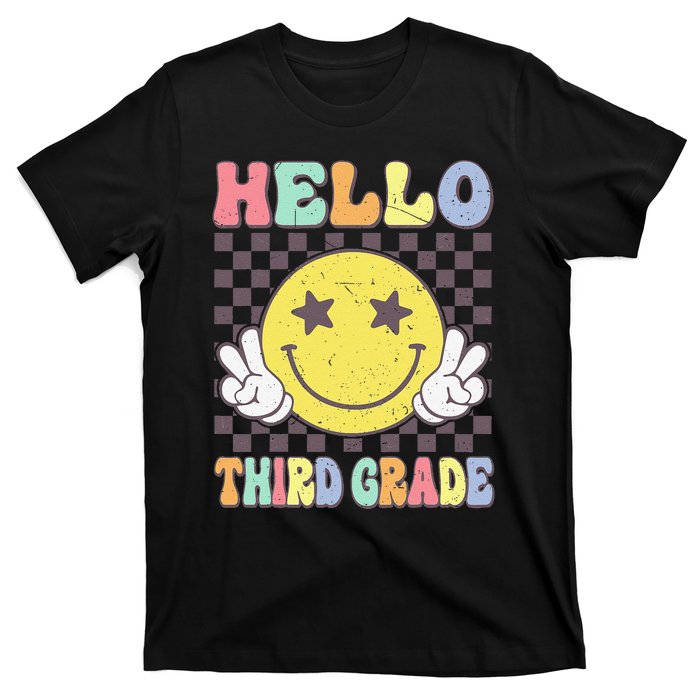 Hello Third Grade Hippie Smile Face 3rd Grade Back To School Gift T-Shirt