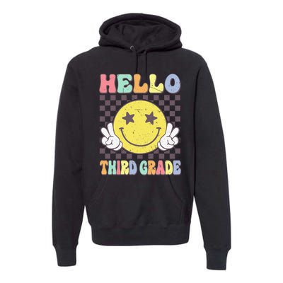 Hello Third Grade Hippie Smile Face 3rd Grade Back To School Gift Premium Hoodie