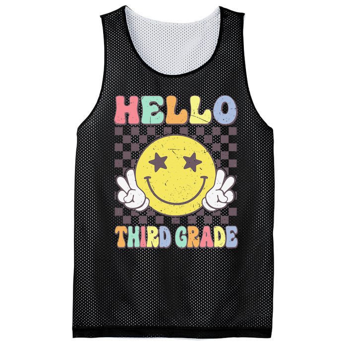 Hello Third Grade Hippie Smile Face 3rd Grade Back To School Gift Mesh Reversible Basketball Jersey Tank