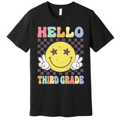 Hello Third Grade Hippie Smile Face 3rd Grade Back To School Gift Premium T-Shirt