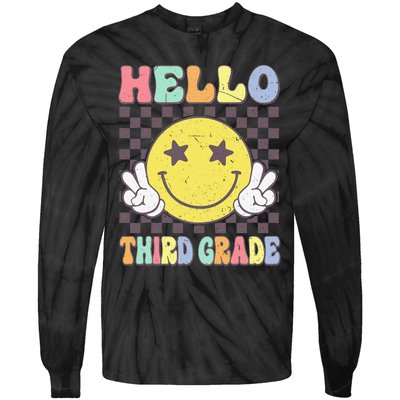 Hello Third Grade Hippie Smile Face 3rd Grade Back To School Gift Tie-Dye Long Sleeve Shirt