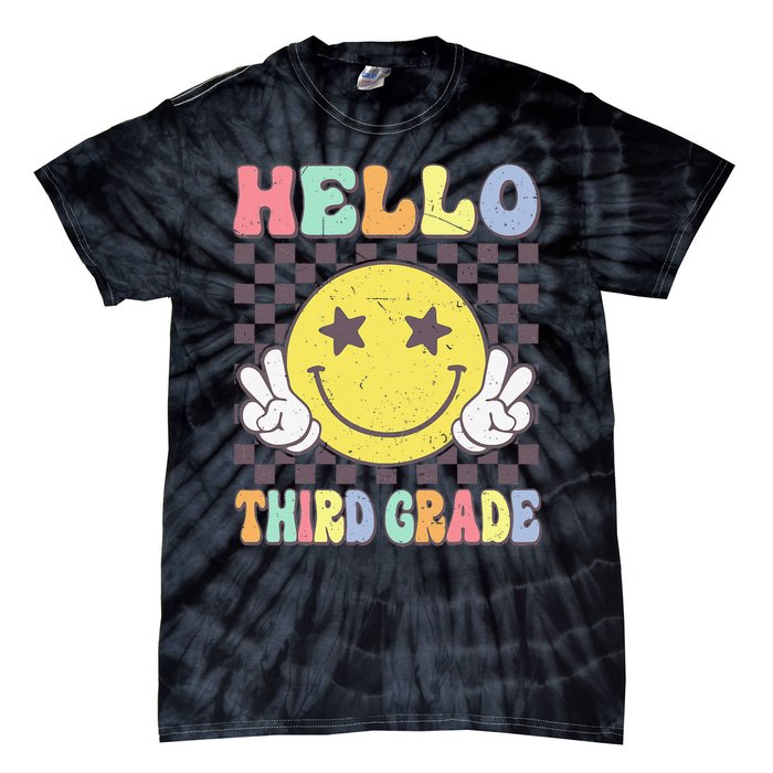 Hello Third Grade Hippie Smile Face 3rd Grade Back To School Gift Tie-Dye T-Shirt